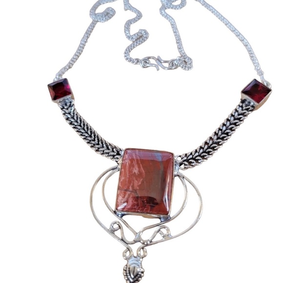Sold to D Brummett NWT Red Coral & Garnet Sterling Necklace - Picture 2 of 9
